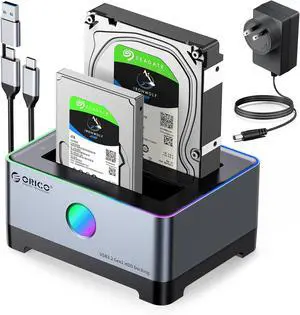 ORICO RGB Hard Drive Docking Station USB 3.2 Gen 1 Aluminum External Hard Drive Dock for 2.5''/3.5'' HDD SSD Up to 36TB Include 10Gbps Data Transfer USB-C&USB-A 2IN1 Cable -5528C3 ORICO RGB Hard Drive Docking Station USB 3.2 Gen 1 Aluminum External Hard Drive Dock for 2.5''/3.5'' HDD SSD Up to 36TB Include 10Gbps Data Transfer USB-C&USB-A 2IN1 Cable -5528C3