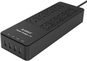 ORICO 8 Outlets Power Strip with Surge Protector, Built-in 5 Ft. Cord, 4 USB Intelligence Charging Ports (2*5V2.4A + 2*5V1A) for iPhone, iPad, Galaxy S6 / S6 Edge, Nexus and More - Black TPC-8A4U-BK