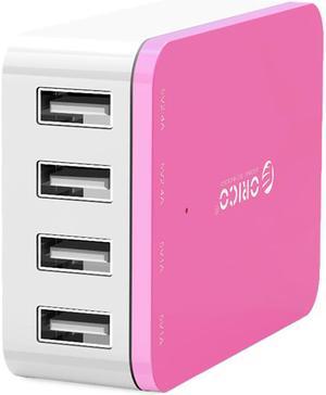 ORICO CSI-4U 20W 4-Port Family-Sized Desktop USB Charger with 2 Prong Power Cord for iPhone 6 6 Plus 5 5C 5S, iPad Air Mini, Galaxy S4 S5, Note 2 3, HTC One (M8), Nexus and More - Pink