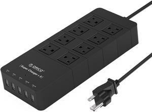 ORICO 8 Outlet Power Strip with Surge Protector, Built-in 5 Ft. Cord, 5 USB Intelligence Charging Ports for iPhone 7/7Puls/6S/6S P , iPad, Samsung Galaxy S6 /S6 Edge, Nexus and More - Black (HPC-8A5U)