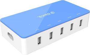 ORICO Electrical 5 Port Desktop USB Charger Green with 2 Prong Power Cord 30W Power Output for Tablet iPhone , iPad Air,iPad Pro, Galaxy, Pixel [BLUE]