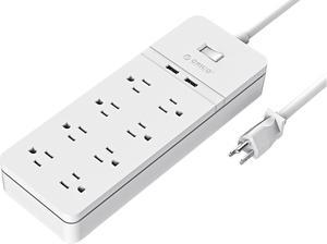Smart Surge Protector Power Strip with 8 Outlets & 2 Quick Charge USB Ports and 4.9ft Extension Cord Charging Station (White)
