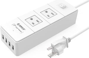 ORICO 2 Outlet Power Strip with Surge Protector, 4 USB Intelligence Charging Ports (5V 2.4A) for iPhone 7/7Puls/6S/6S P/5SE/iPad/LG/Samsung/HTC and More - White (IPC-2A4U)