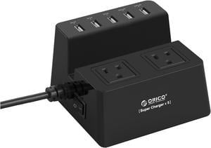 ORICO  5* USB Super Charger 2 * AC Outlet Power Strip Surge Protector Iphone Stander with 5 Feet Cord (3 x 5V1A,2 x 5V2.4A) 40W for iPhone /iPad/LG/Samsung/HTC and More - Black (ODC-2A5U)