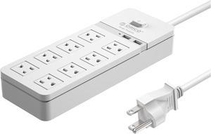 With Individual On/Off Switches ORICO  8 AC Outlet Surge Protector 2 x 5V2.4A USB Super Charger Ports for Home & Office iPhone 7/7Puls/6S/6S P/5SE /iPad/ LG /Samsung/HTC/Nexus- White