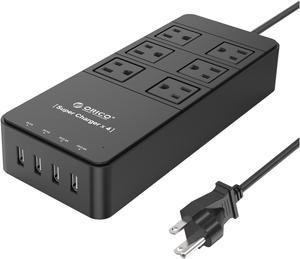 ORICO 6 Outlet Power Strip with Surge Protector, Built-in 5 Ft. Cord, 4 USB Intelligence Charging Ports (2*5V2.4A + 2*5V1A) for iPhone, iPad, Galaxy S6 / S6 Edge and More - Black (TPC-6A4U-US-BK)