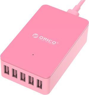 ORICO Pocket-Sized 5 Ports Desktop & Travel USB Charger 40W 5V/8A Smart Super Charger Intelligent Detective IC for iPhone 7/7Puls /6S/6S P/5SE/iPad/LG/Samsung/HTC - Pink (CSE-5U-US)