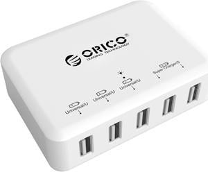 ORICO 40W 5 Ports High Speed Desktop USB Charger for iPhone 6s / 6 / 6 plus, iPad Air 2 / Mini 3, Samsung Galaxy S6 Edge / Note 5, HTC M9, Nexus and More - White ( DCAP-5S-US )