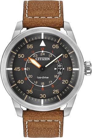 Citizen AW136110H Mens Avion EcoDrive Charcoal Dial Brown Leather Strap Watch