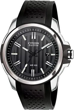 Citizen AW1150-07E Drive Stainless Steel Case Rubber Bracelet Black Dial Date Display