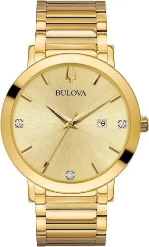Bulova Mens Futuro Diamond Gold Tone Plated Steel Quartz Watch 97D115