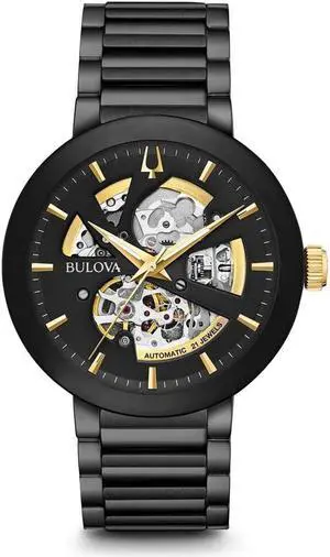 Bulova Futuro Black ION Plated Stainless Swiss Automatic Watch 98A203
