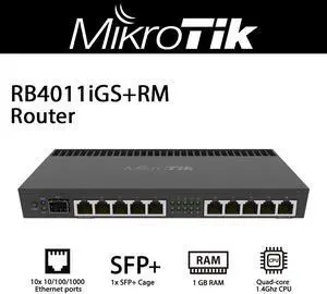 Mikrotik RB4011iGS+RM 10 port Router with 1x SFP+ 10Gbps port Quad-core 1.4Ghz CPU and Rack Ears