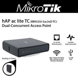 Mikrotik hAP ac lite TC RB952Ui-5ac2nD-TC Dual-Concurrent Access Point 2.4/5GHz with 5 Ethernet Ports and 1x USB port for 3G/4G Modem