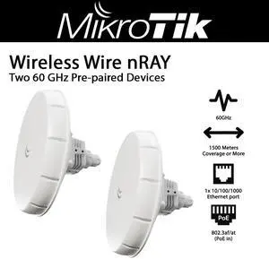 MikroTik - NRAYG-60ADPAIR - Wireless Wire nRAY 60GHz Gigabit Link, Pair of Preconfigured LHGG-60ad Devices with