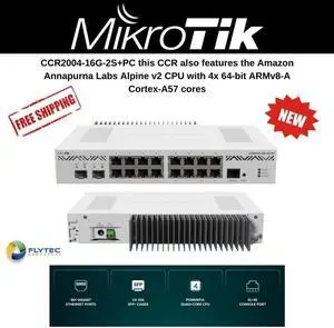 MikroTik CCR2004-16G-2S+PC Cloud Core Router 1.2GHz CPU, 4GB of DDR4 RAM, 128MB NAND, 16X Gigabit Ethernet Ports