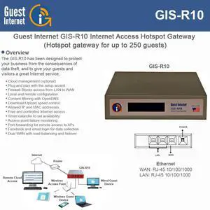 GIS-R10 Hotspot Gateway for businesses up to 250 concurrent users dual WAN