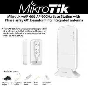 Mikrotik wAP 60G AP 60GHz Base Station with Phase array 60° beamforming Integrated antenna, 716 Mhz CPU, 256 MB RAM, PSU and PoE, RouterOS L4