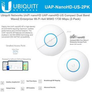 Ubiquiti Networks UniFi nanoHD UAP-nanoHD-US Compact Dual Band Wave2 Enterprise Wi-Fi 4x4 MIMO 1730 Mbps (2-Pack)