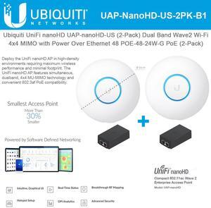 Ubiquiti UniFi nanoHD UAP-nanoHD-US (2-Pack) Compact Dual Band Wave2 Enterprise Wi-Fi 4x4 MIMO with Power Over Ethernet 48 POE-48-24W-G PoE Included