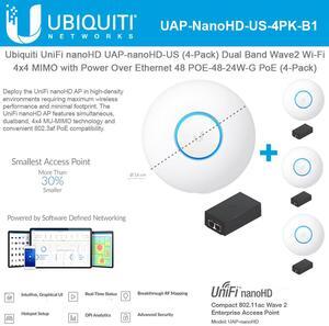 Ubiquiti UniFi nanoHD UAP-nanoHD-US (4-Pack) Compact Dual Band Wave2 Enterprise Wi-Fi 4x4 MIMO with Power Over Ethernet 48 POE-48-24W-G PoE Included