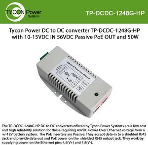 Tycon Power DC to DC converter TP-DCDC-1248G-HP with 10-15VDC IN 56VDC Passive PoE OUT and 50W