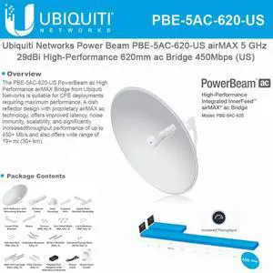 Ubiquiti PowerBeam ac 5GHz airMAX ac Bridge PowerBeam ac 5Ghz Wireless Bridge
