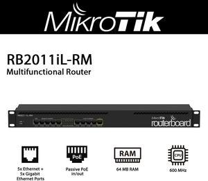 MikroTik - RB2011IL-RM - MikroTik RouterBOARD RB2011iL-RM (Complete with 1U rackmount case, power supply)