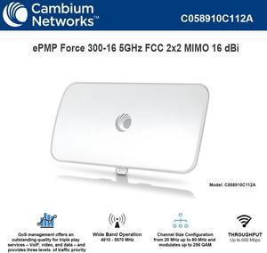 Cambium Networks - C058910C112A - ePMP Force 300-16 5GHz Mid Gain Radio with 16 dBi Integrated Antenna, FCC. US power