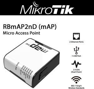Mikrotik mAP RBmAP2nD Wireless Micro Access Point Dual-Chain 2.4GHz with 2 Ethernet Ports and 1 USB Port