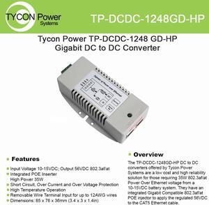Tycon Power (TP-DCDC-1248GD-HP) 10-15VDC In, 56VDC 802.3af/at Out 35W DC