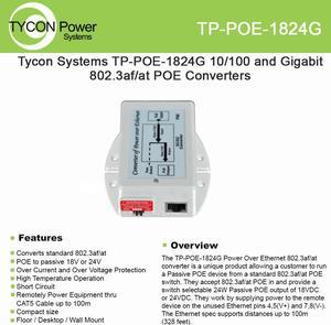 Tycon (TP-POE-1824G) 48V 802.3af/at Gigabit POE IN, 18/24VDC 24W POE Inserter