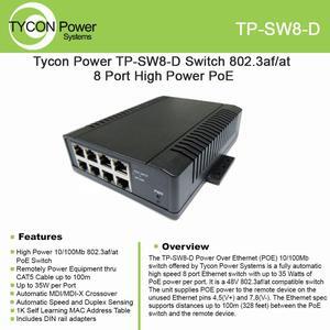 Tycon Power TP-SW8-D 802.3af/at 8 Port High Power POE 10/100BASET switch