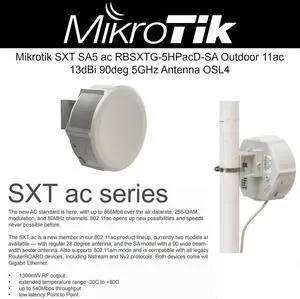 MikroTik - RBSXTG-5HPACD-SA - RouterBOARD SXTG with Dual Chain 802.11ac Radio, 13 dBi 90deg 5GHz Integrated Antenna,