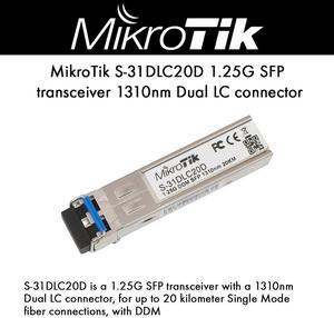 MikroTik S-31DLC20D, Transceiver 1.25G DDM SFP 1310nm Dual LC connector 20Km SM