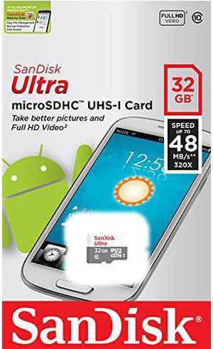 SanDisk Ultra 32GB UHS-I Class 10 MicroSDHC Memory Card Up to 48mb/s SDSQUNB-032G