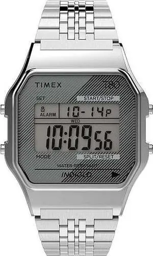 Men's Timex T80 Digital Classic Silver 34mm Watch TW2R79300