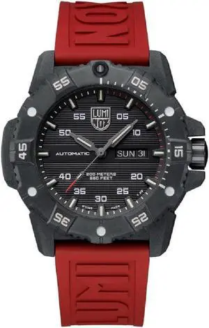 Men's Luminox Carbon SEAL Automatic Red Strap Swiss Dive Watch 3875