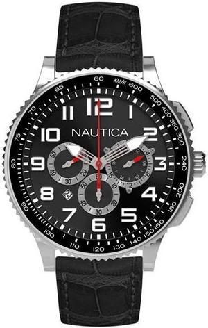 Nautica N22596M Men's Black Dial Leather Chronograph Watch
