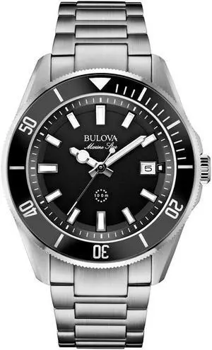 Bulova 98B203 Marine Star Silver-Tone Steel Black Dial Men's Watch