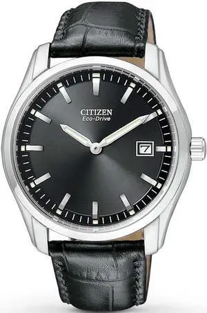 Citizen Eco Drive Black Dial Black Leather Mens Watch AU1040-08E