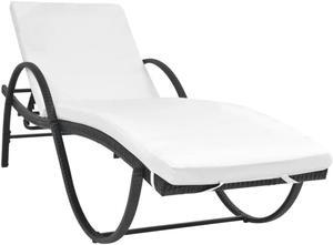 vidaXL Patio Lounge Chair Outdoor Chaise Lounge with Cushion Poly Rattan Black