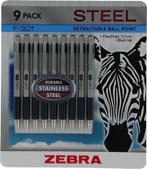 Zebra Steel G-301 Gel Retractable Pen, Medium 0.7 mm Black