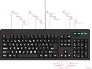 New 104-Key Large Print USB Wire Spill-resistant Keyboard Black