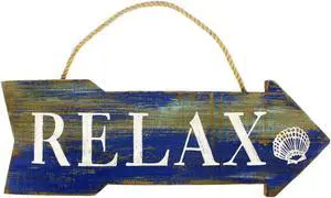Beachcombers Relax Directional Wood Arrow Blue Wall Plaque 16 Inches