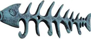 Nautical Coastal Fish Bones Cast Iron Wall Hook Peg Decor Teal Black