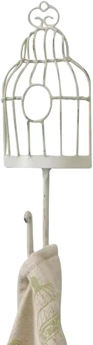 Birdcage Shaped Single Metal Key Wall Hook Antiqued Cream White