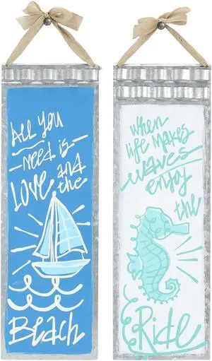 All You Need is Love and When Life Makes Waves Tin Nautical Wall Signs Set of 2