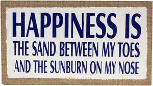 Happiness is Sand Between My Toes Burlap Wood 14 Inch Wall Plaque Decor
