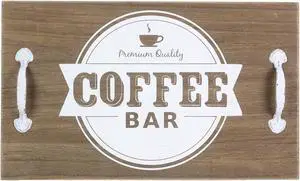 Premium Coffee Wood Tray With Metal Handles or Wall Sign 15.75 Inches
